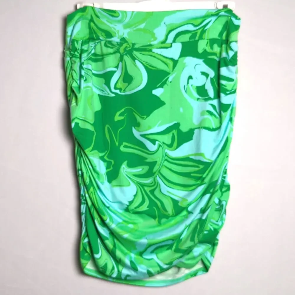 Free People Ruched Mini Skirt – Green Marble Print – Size Small